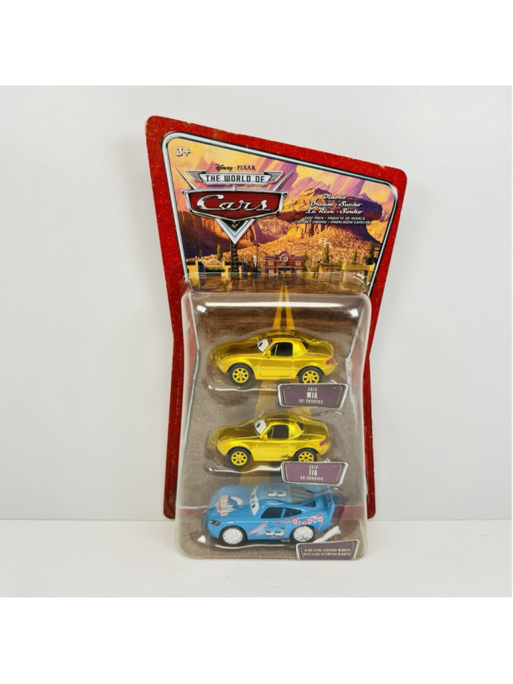 Disney Pixar World of Cars GOLD MIA & TIA BLING MCQUEEN Dinoco Dream Gift Pack
